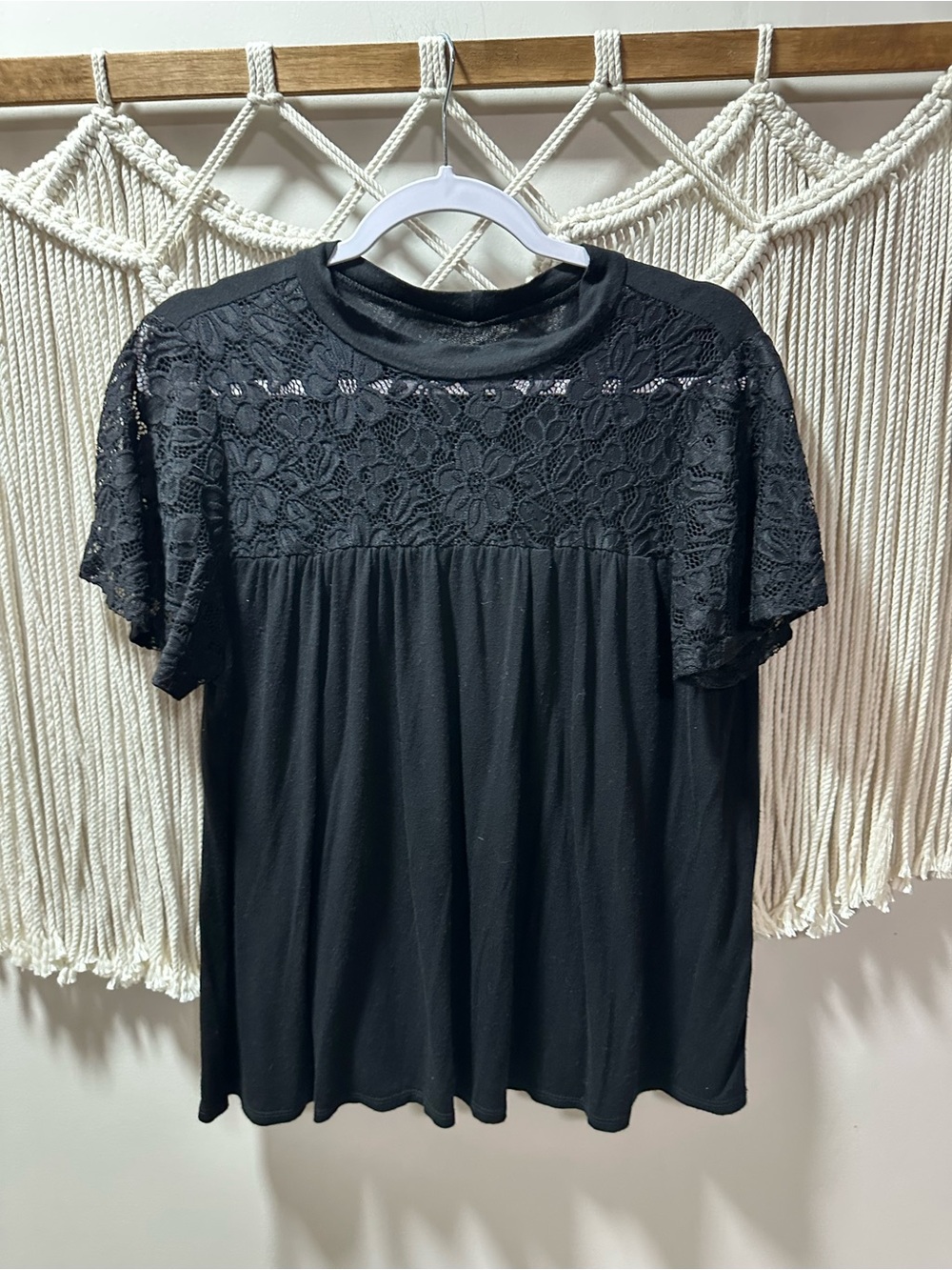 Marshalls Black Lace Yoke Short Sleeve Blouse